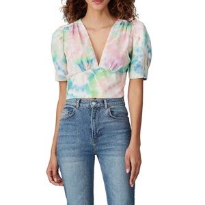 Amanda Uprichard Tie Dye Rosen Top Short Sleeves V-Neck Women's Size M